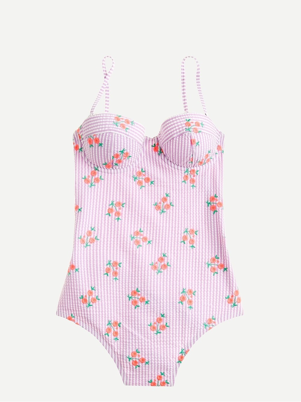 J.Crew Embroidered Seersucker Underwire One-Piece READ